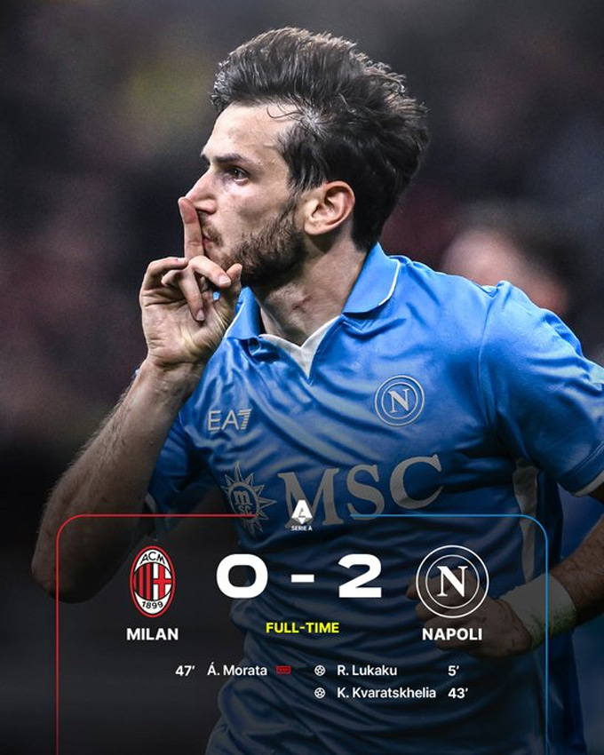 Kết quả trận đấu giữa Milan và Napoli là 0-2: Chiến thắng dễ dàng, giữ vững ngôi đầu bảng - 1